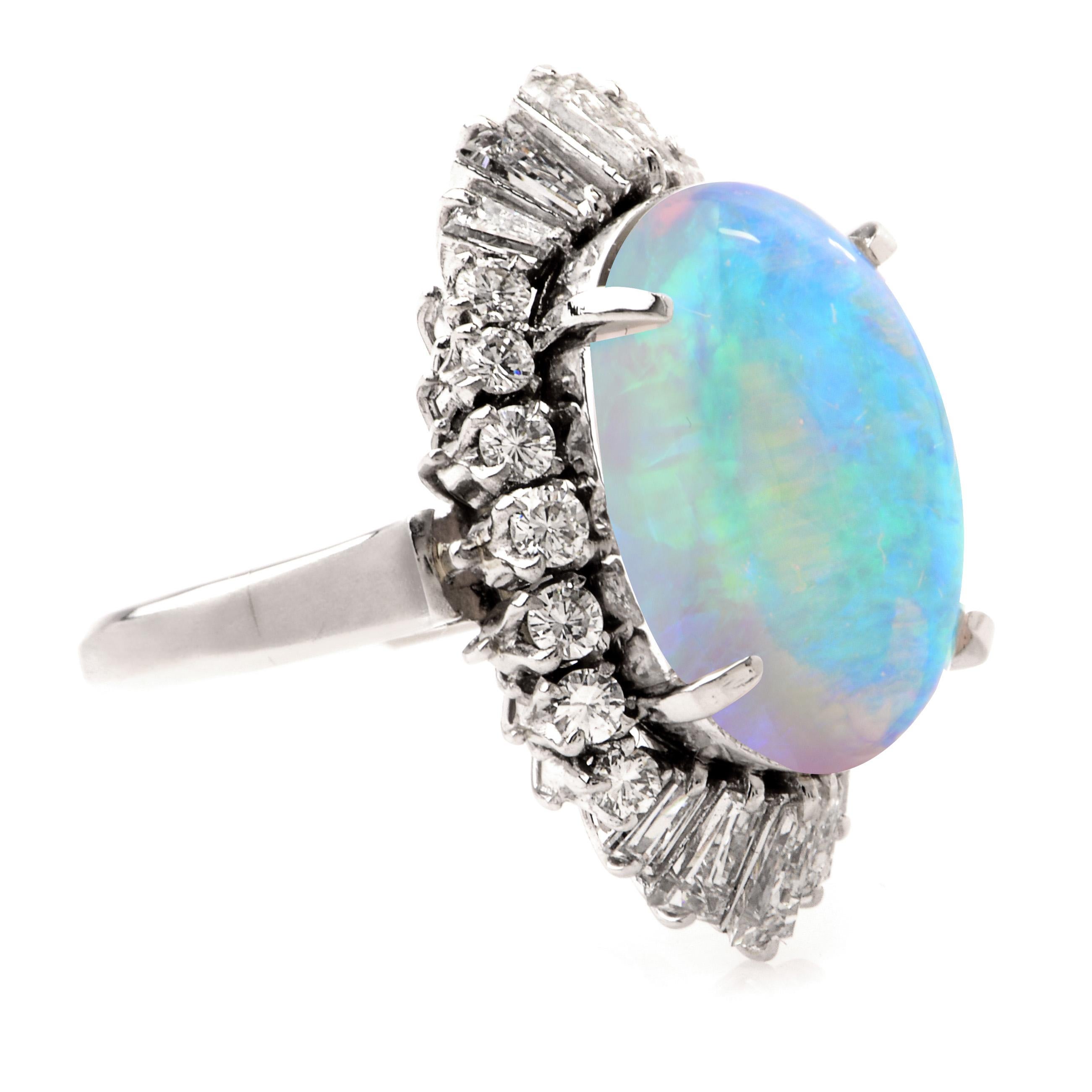 21st Century GIA Opal Diamond Cocktail Platinum Ring For Sale 1