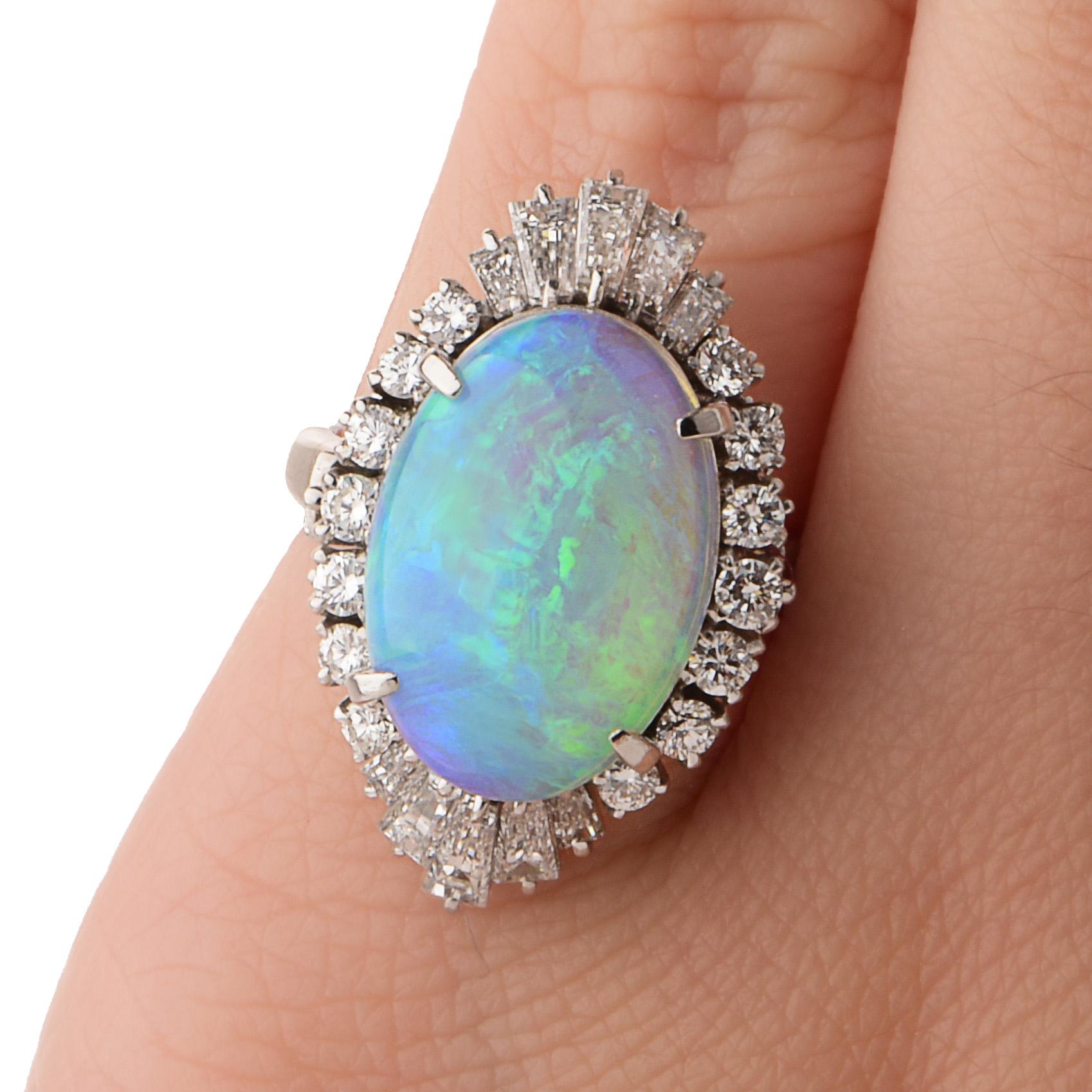 21st Century GIA Opal Diamond Cocktail Platinum Ring For Sale 2