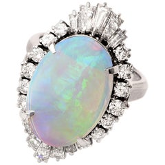 Vintage 21st Century GIA Opal Diamond Cocktail Platinum Ring