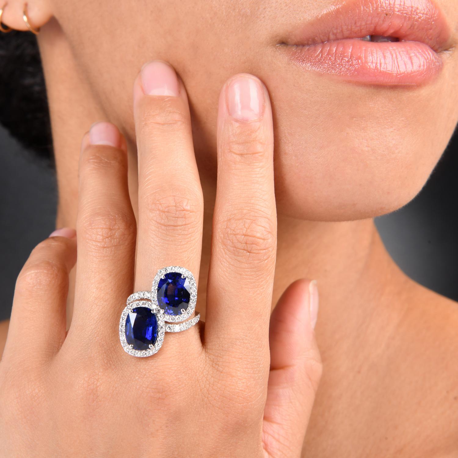 Oval Cut Vintage GIA Oval Sapphire Diamond Platinum Bypass Engagement Ring For Sale