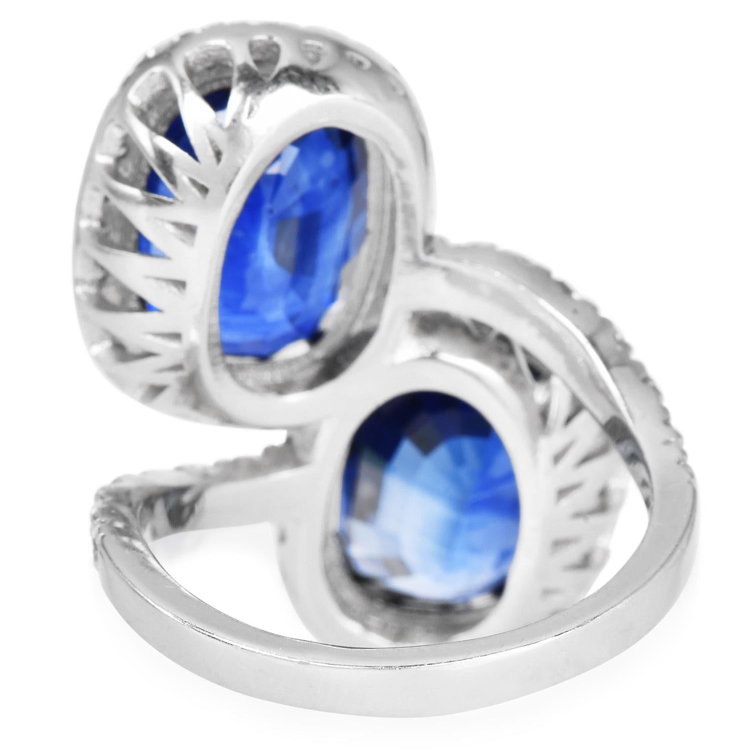 Vintage GIA Oval Sapphire Diamond Platinum Bypass Engagement Ring For Sale 1