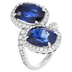 Anello di fidanzamento ovale con zaffiro e diamante in platino Vintage Bypass GIA