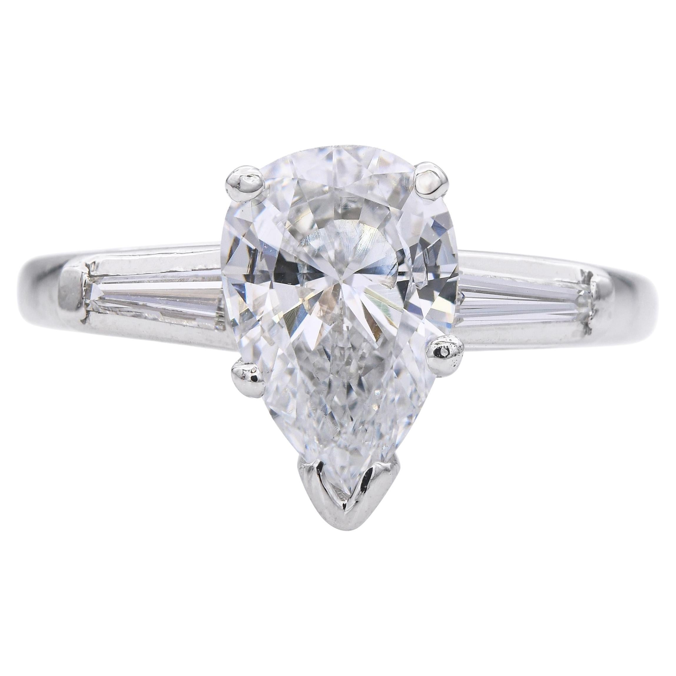 Vintage GIA Platinum 1.62tcw D I2 Pear Diamond Ring