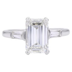 Anello di fidanzamento Vintage GIA in platino con diamanti taglio smeraldo da 2,14tcw H VS1