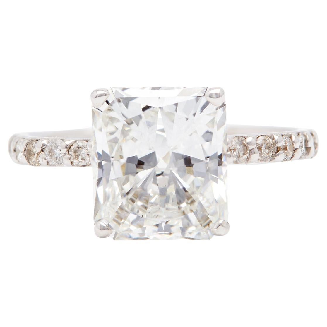 Vintage Gia Radiant Cut Diamond 14k White Gold Pave Ring