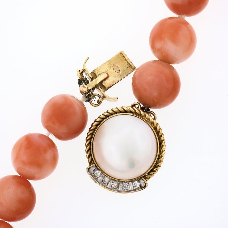 Vintage GIA Red Orange Coral Bead Long Strand Necklace 14K Gold Mabe