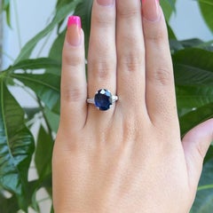 Mid Century GIA 5.20 Carat Sapphire Diamond 18 Karat White Gold Ring