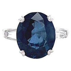 Mid Century GIA 5.20 Carat Sapphire Diamond 18 Karat White Gold Ring