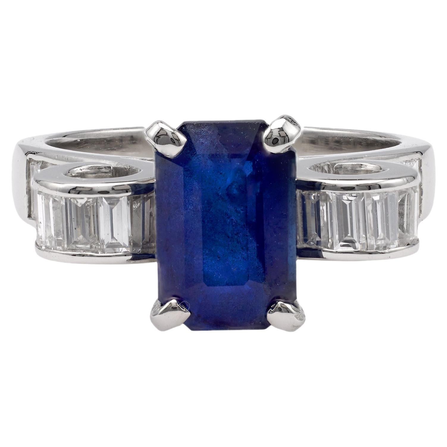 Vintage GIA Sapphire Diamond Platinum Ring