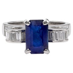 Vintage GIA Sapphire Diamond Platinum Ring