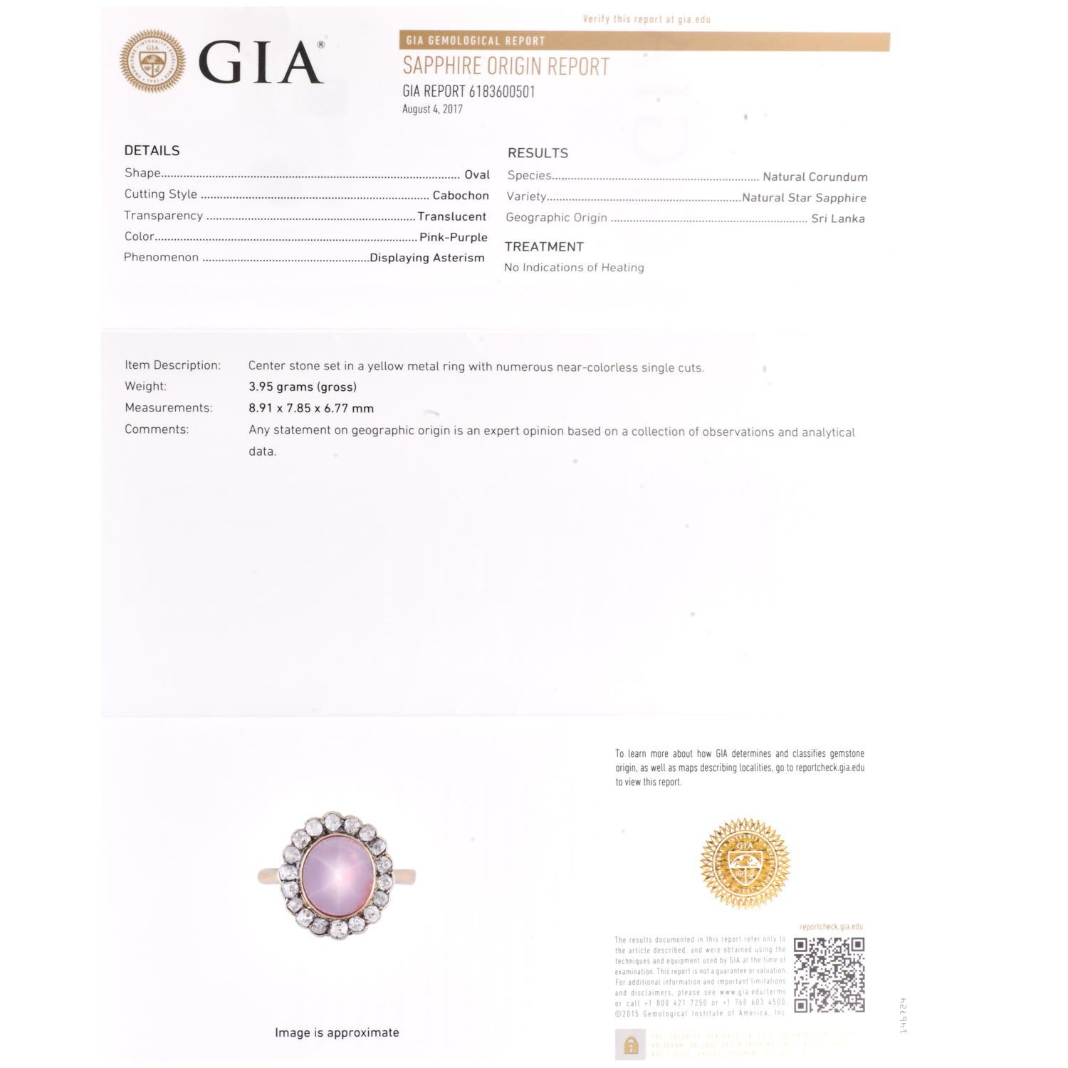 Vintage GIA Star Sapphire 6.00cts Diamond 18K Gold Halo Ring In Excellent Condition For Sale In Miami, FL