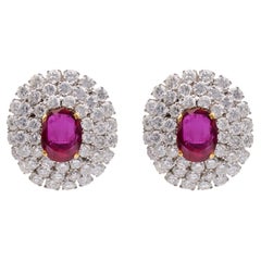 Pendientes Vintage GIA Thai No Heat Rubí Diamante Oro 18k