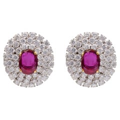 Boucles d'oreilles vintage en or 18k GIA Thai No Heat Ruby Diamond