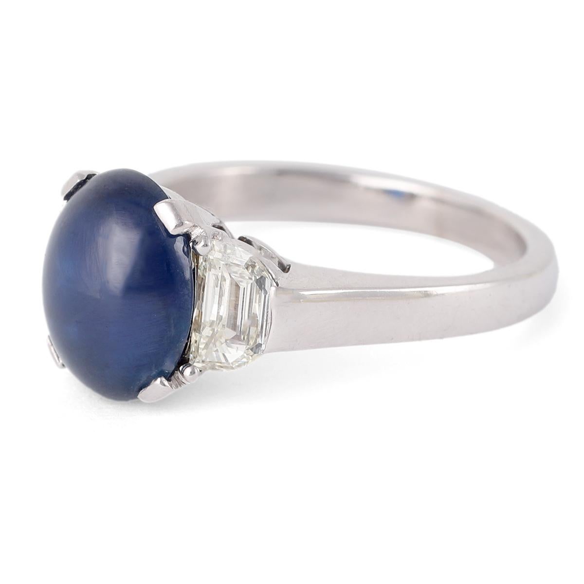 Women's or Men's Vintage GIA Thai Sapphire Diamond 18k White Gold Ring
