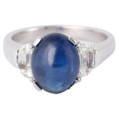 Vintage GIA Thai Sapphire Diamond 18k White Gold Ring