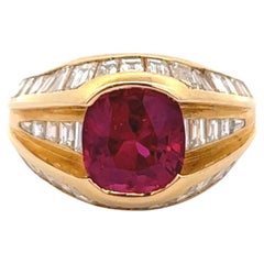 Vintage GIA Thailand Ruby Diamond 18 Karat Yellow Gold Dome Ring