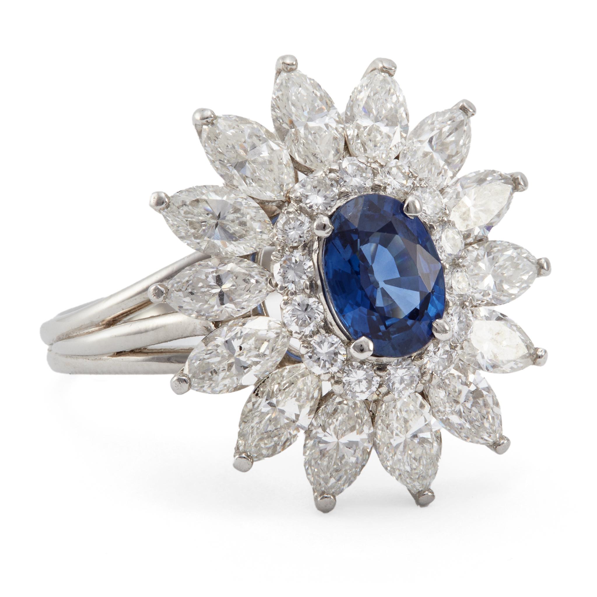 Vintage GIA Tiffany & Co. Sapphire and Diamond Platinum Cocktail Ring In Good Condition In Beverly Hills, CA