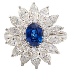 Retro GIA Tiffany & Co. Sapphire and Diamond Platinum Cocktail Ring