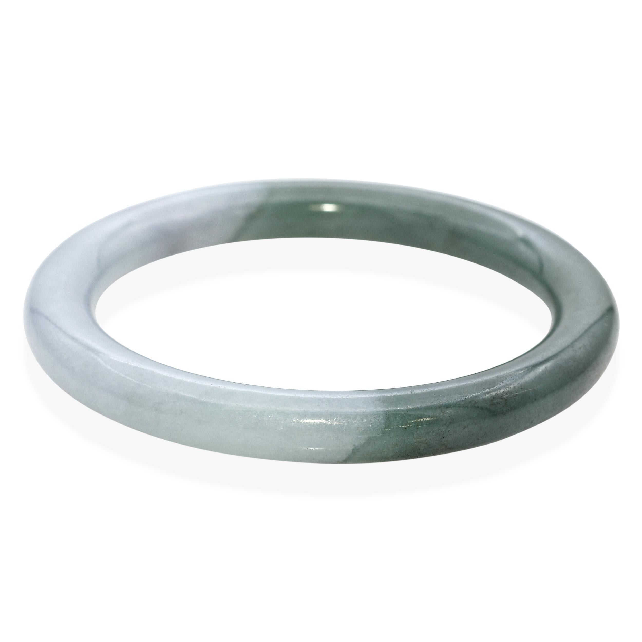 Vintage GIA Type A Jade Green/Gray Bangle Bracelet For Sale 1