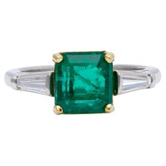 Vintage Gia Zambian Emerald Diamond Platinum 18 Karat Yellow Gold Ring