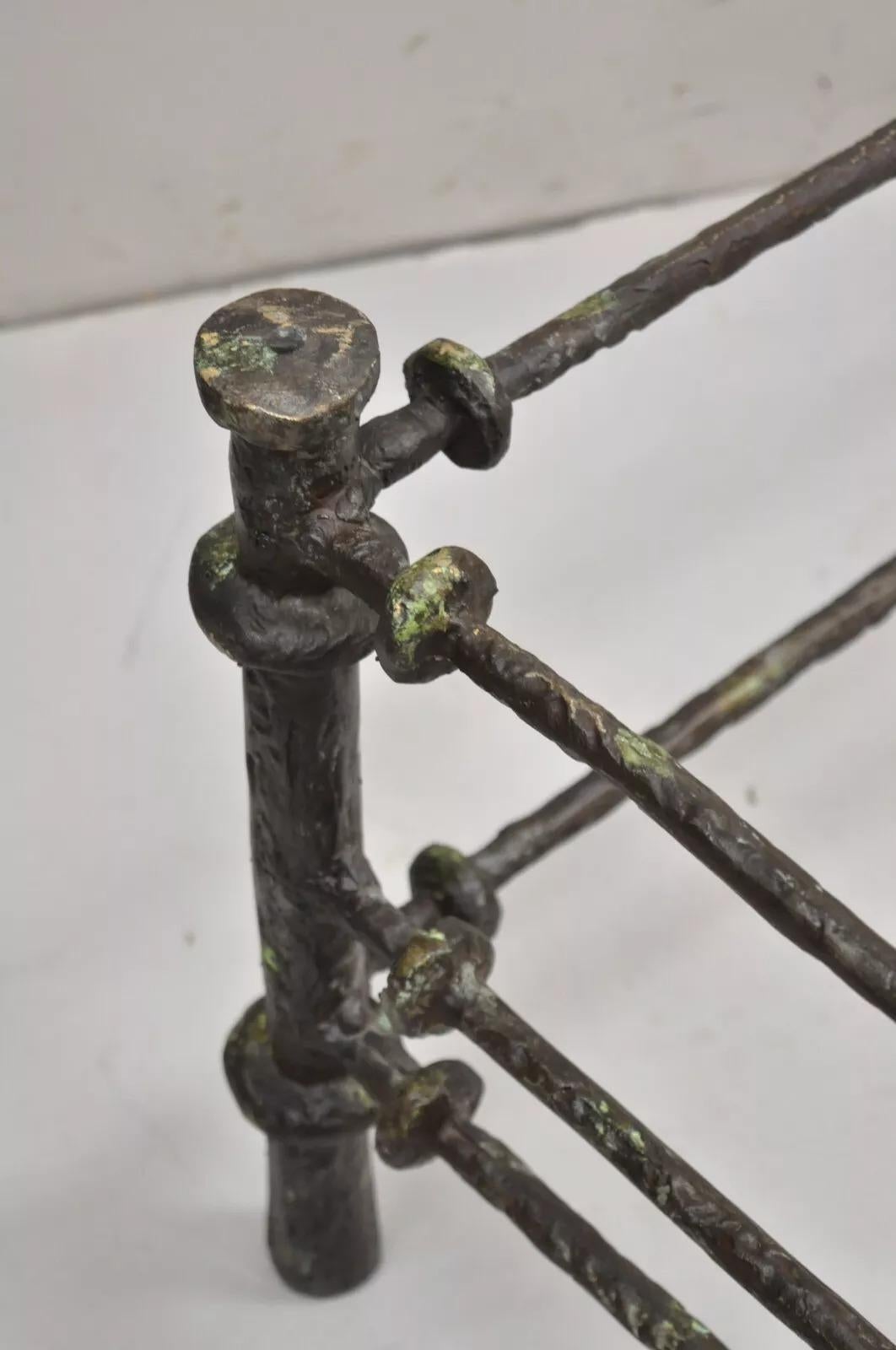 Unknown Vintage Giacometti Style Brutalist Patinated Metal Rectangular Coffee Table Base For Sale