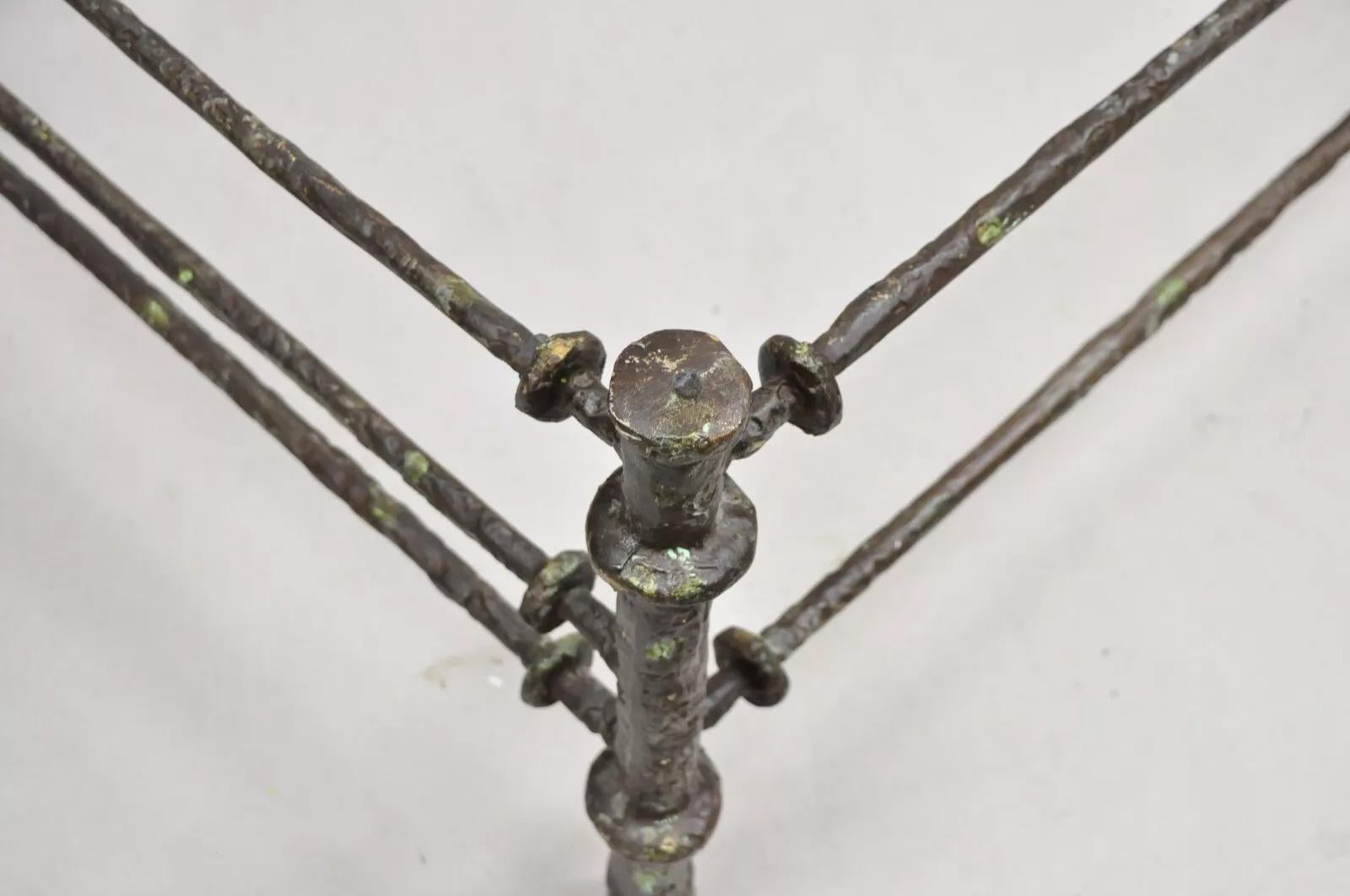 Vintage Giacometti Style Brutalist Patinated Metal Rectangular Coffee Table Base In Good Condition For Sale In Philadelphia, PA