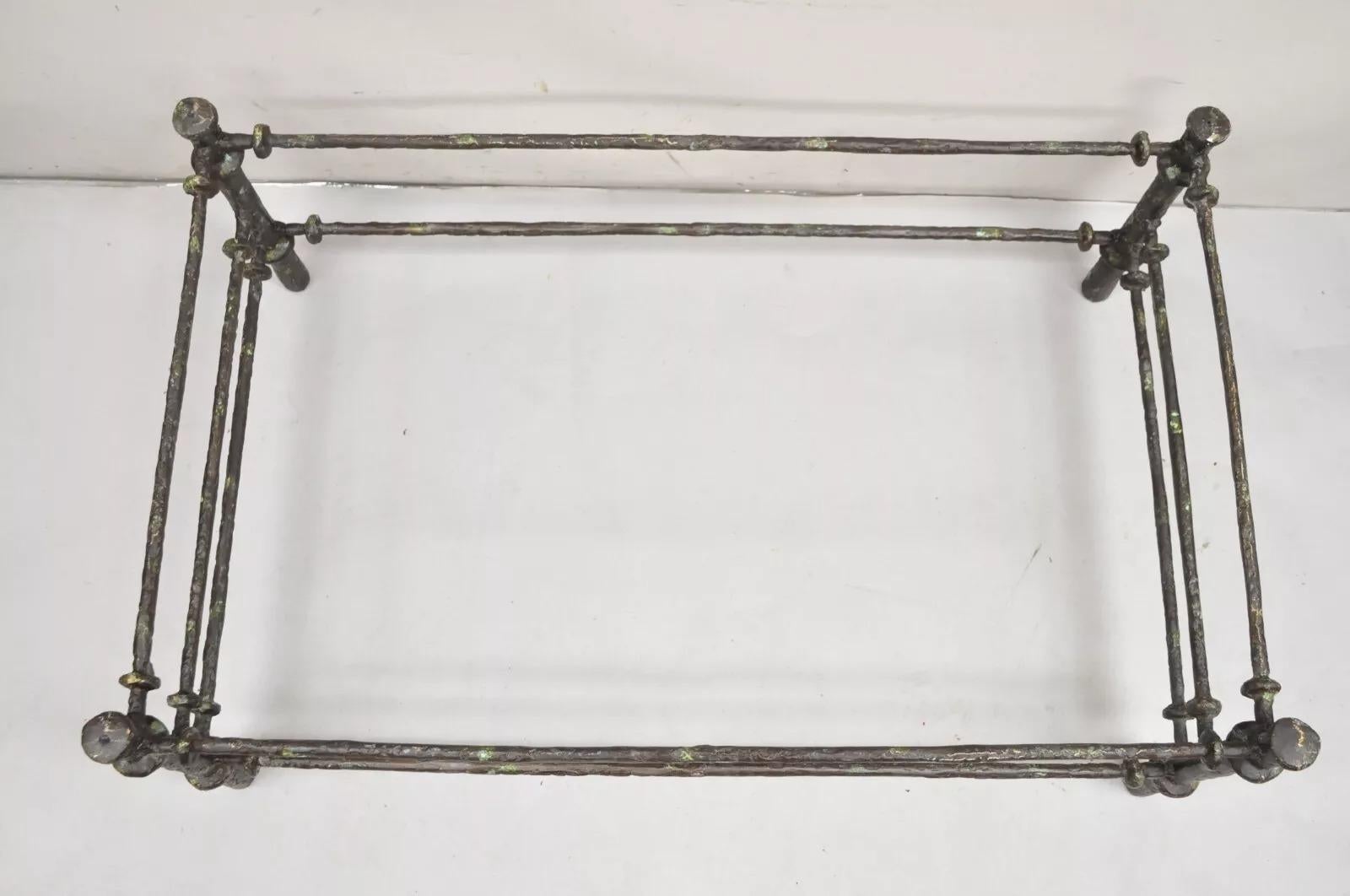 20th Century Vintage Giacometti Style Brutalist Patinated Metal Rectangular Coffee Table Base For Sale