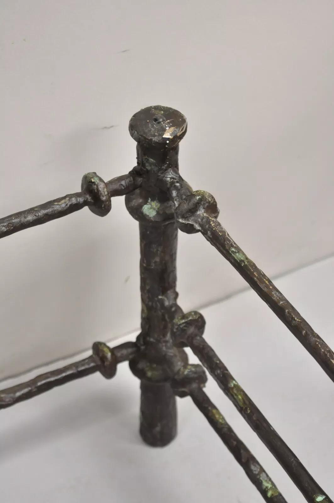 Vintage Giacometti Style Brutalist Patinated Metal Rectangular Coffee Table Base For Sale 1