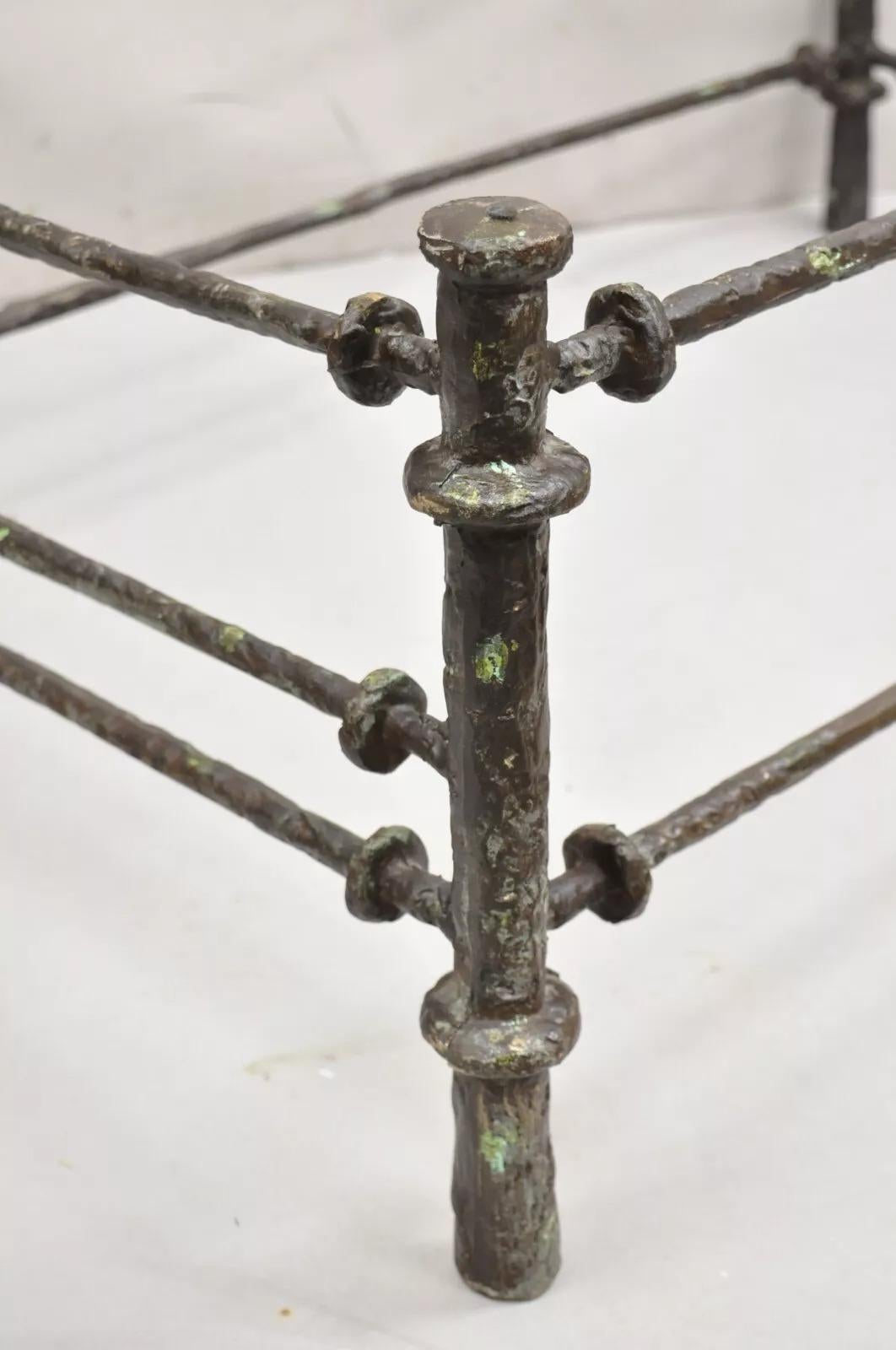 Vintage Giacometti Style Brutalist Patinated Metal Rectangular Coffee Table Base For Sale 2