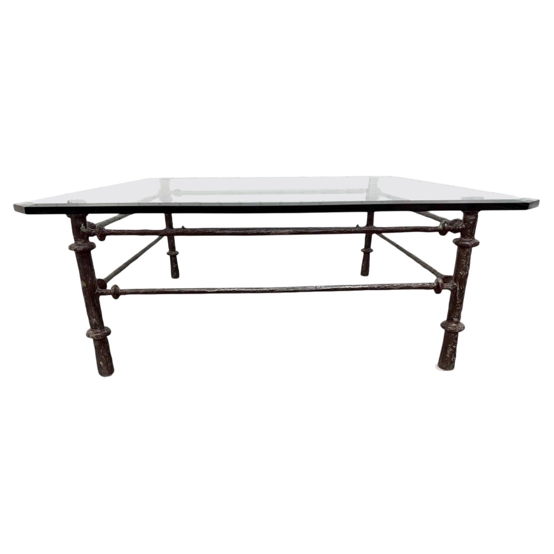 Vintage Giacometti Style Glass Top Coffee Table For Sale