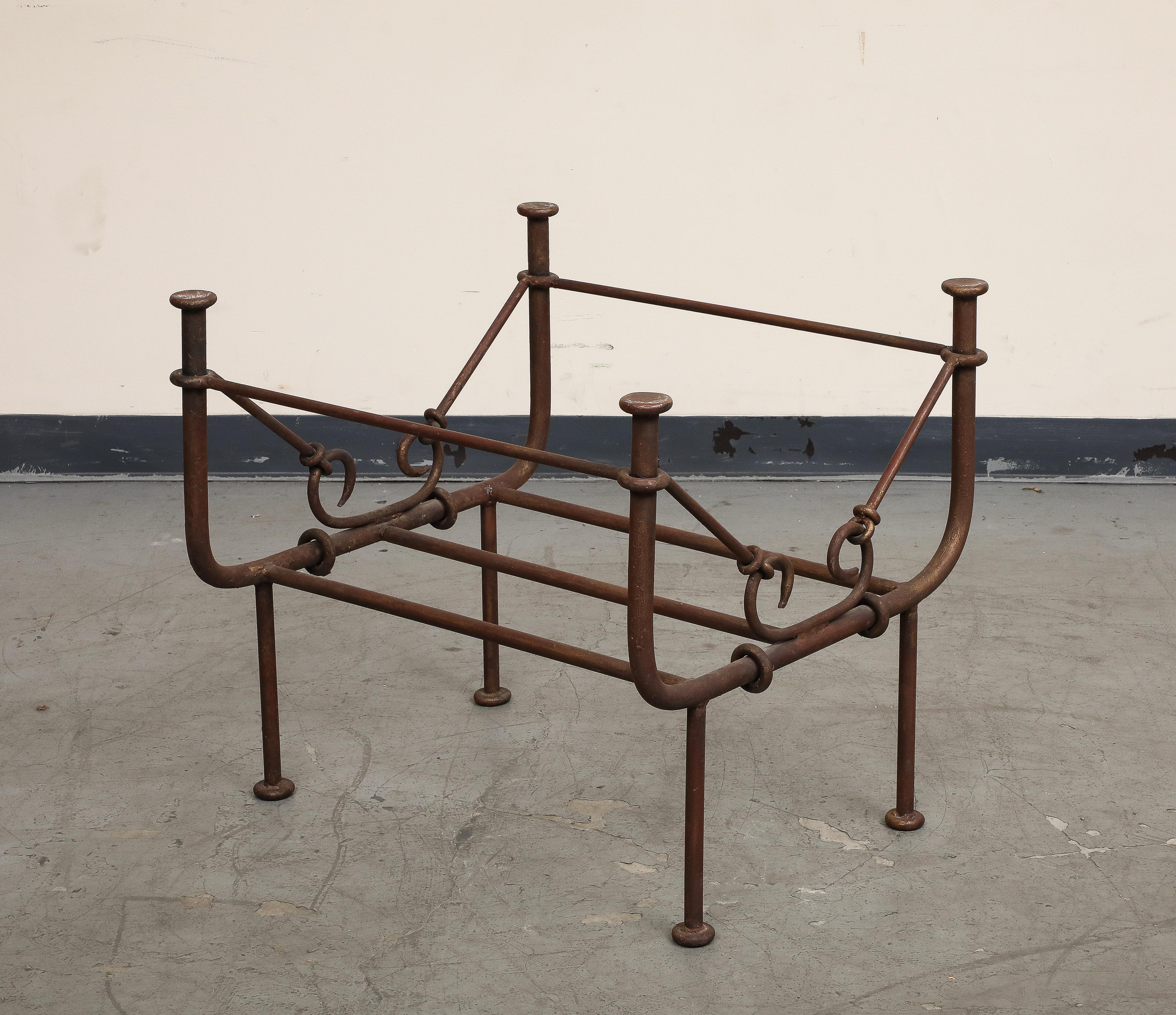 Vintage Giacometti Style Iron Coffee Table with Glass Top For Sale 4