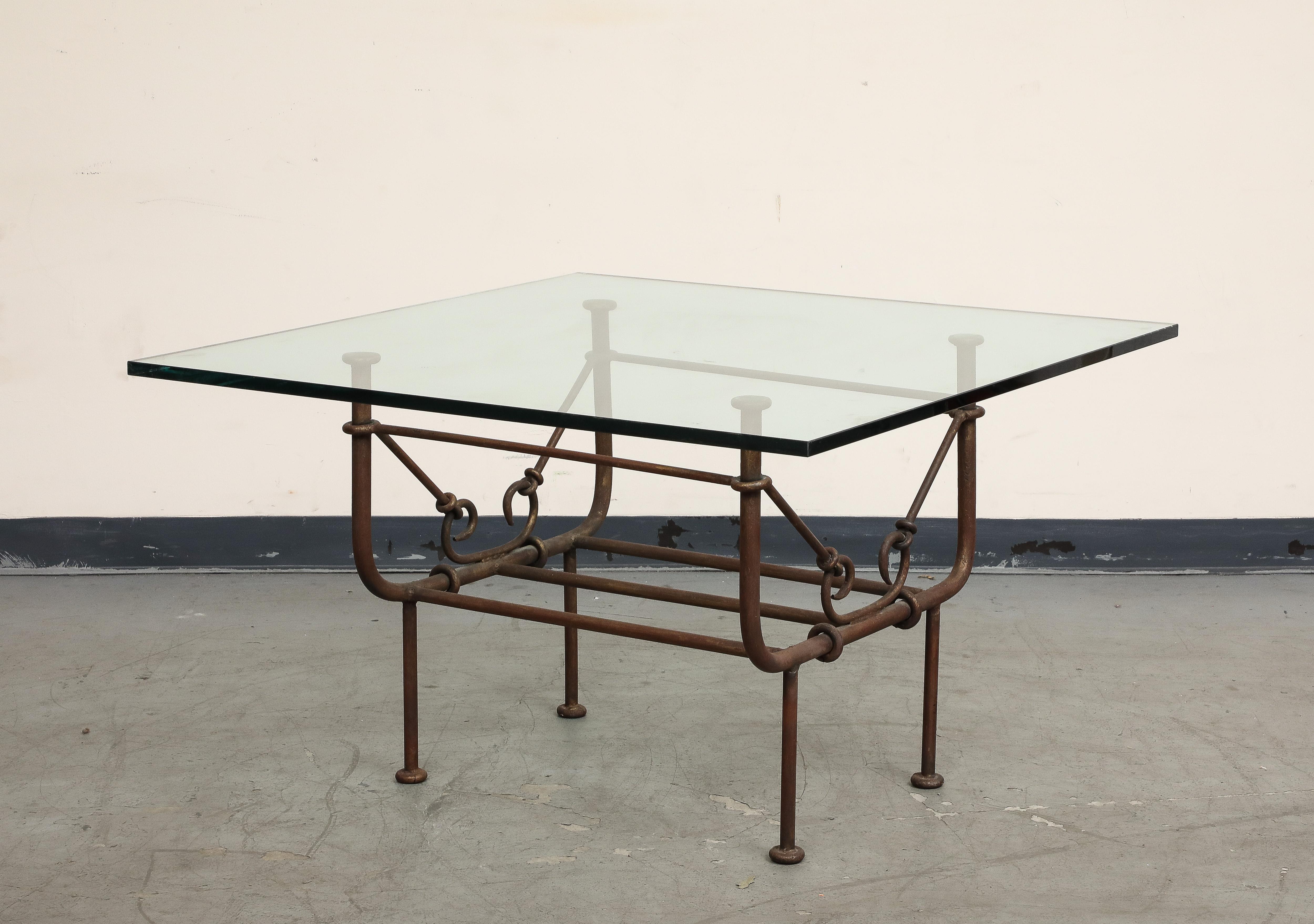 Mid-Century Modern Vintage Giacometti Style Iron Coffee Table with Glass Top For Sale