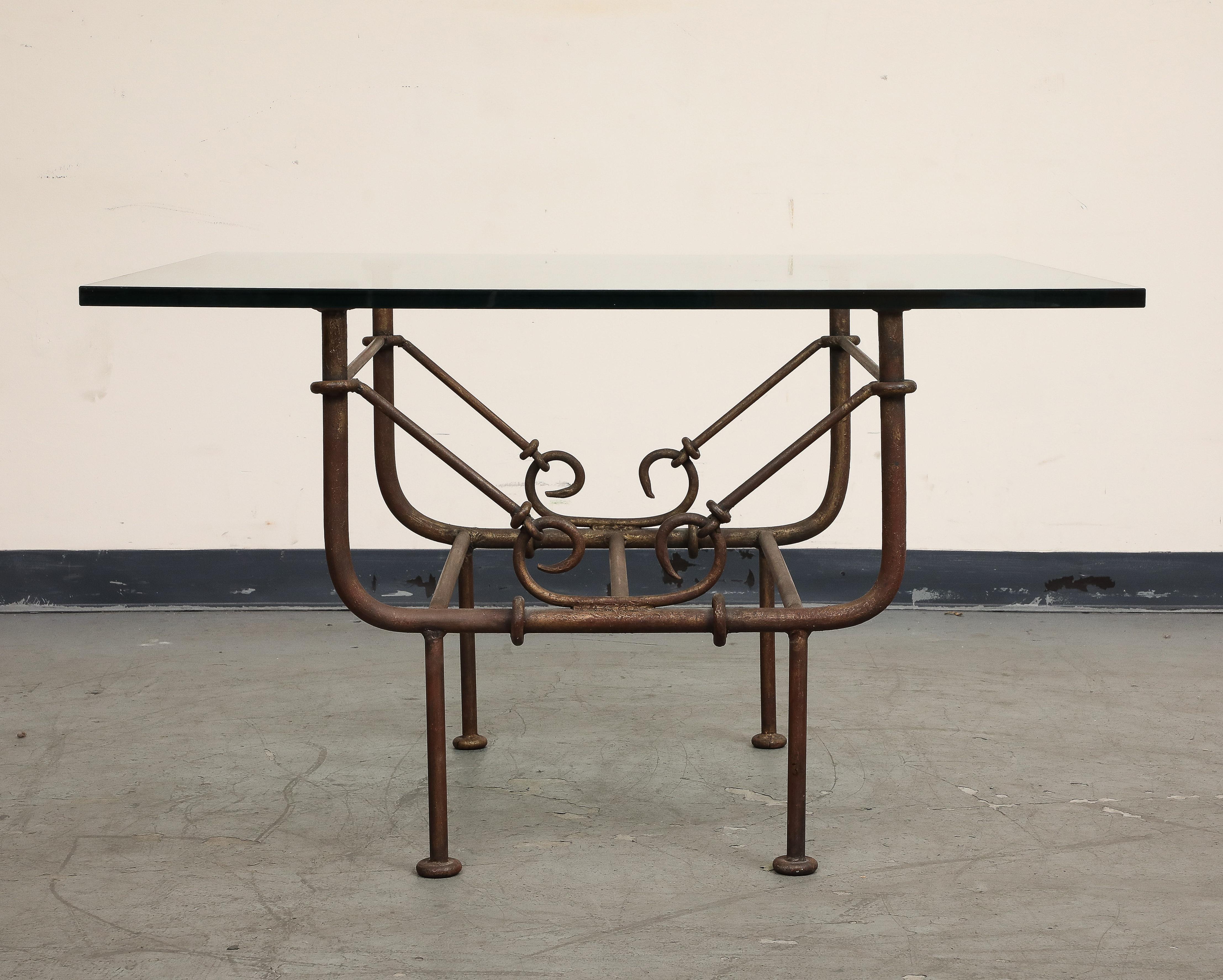 Vintage Giacometti Style Iron Coffee Table with Glass Top For Sale 1