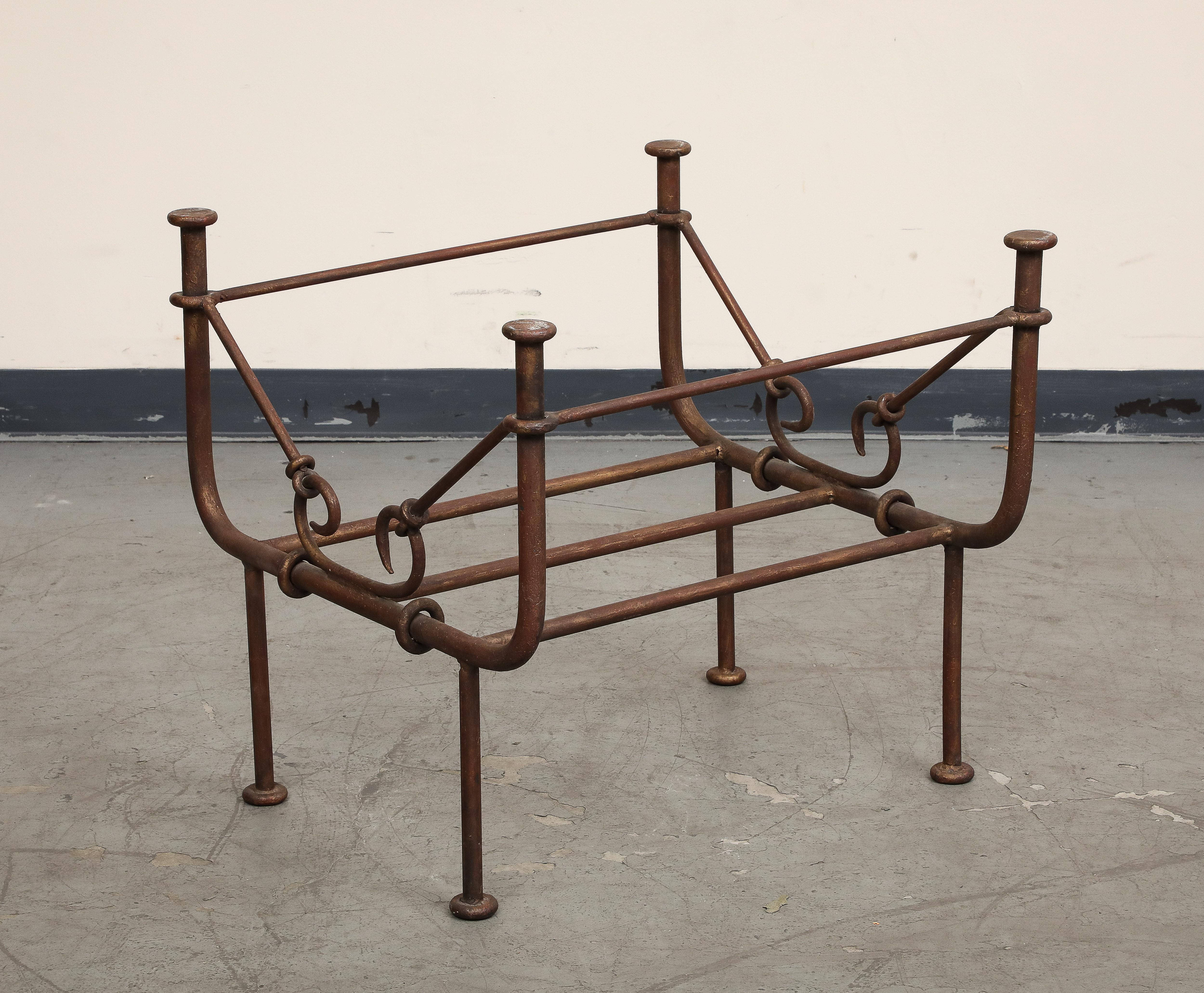 Vintage Giacometti Style Iron Coffee Table with Glass Top For Sale 2