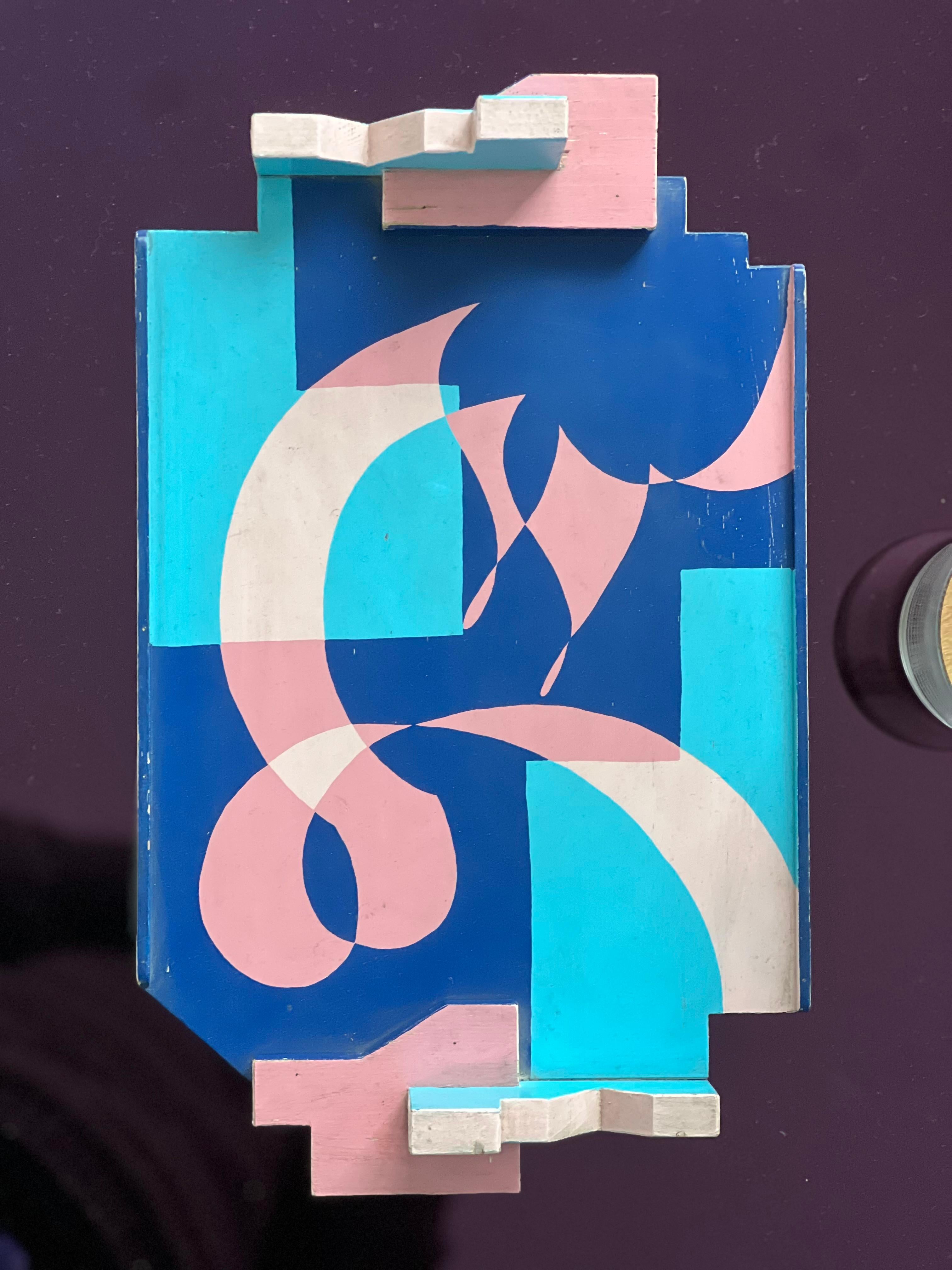 Bandeja vintage de madera pintada a mano de Giacomo Balla realizada por la Condesa Ugolini en los años 90 en venta 3