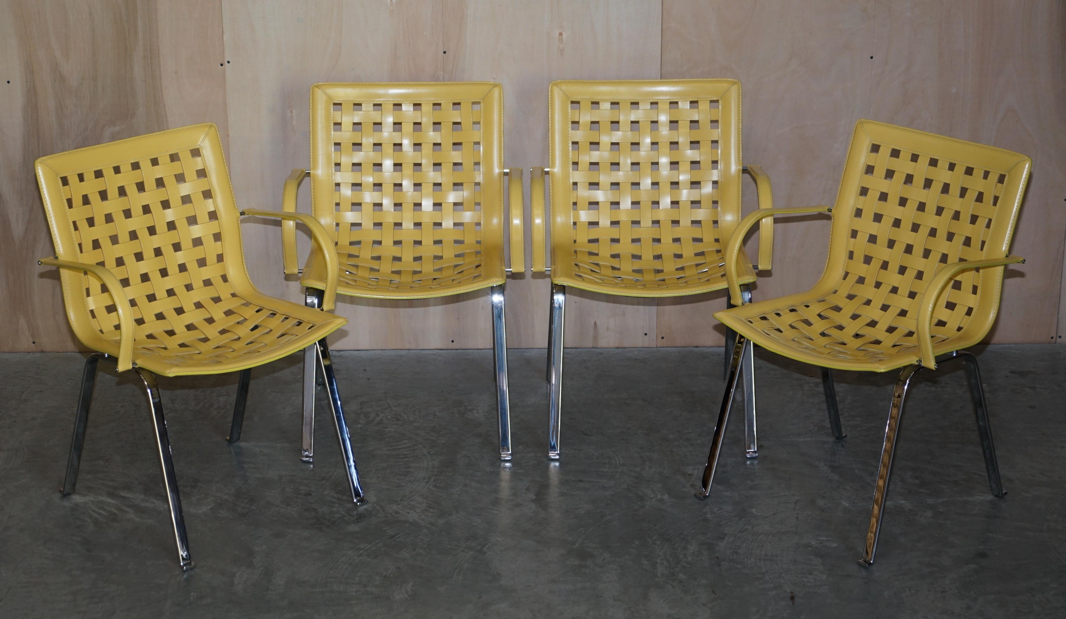 Vintage Giancarlo Vegni for Fasem Italy Leather Woven Net Dining Chairs & Table For Sale 2