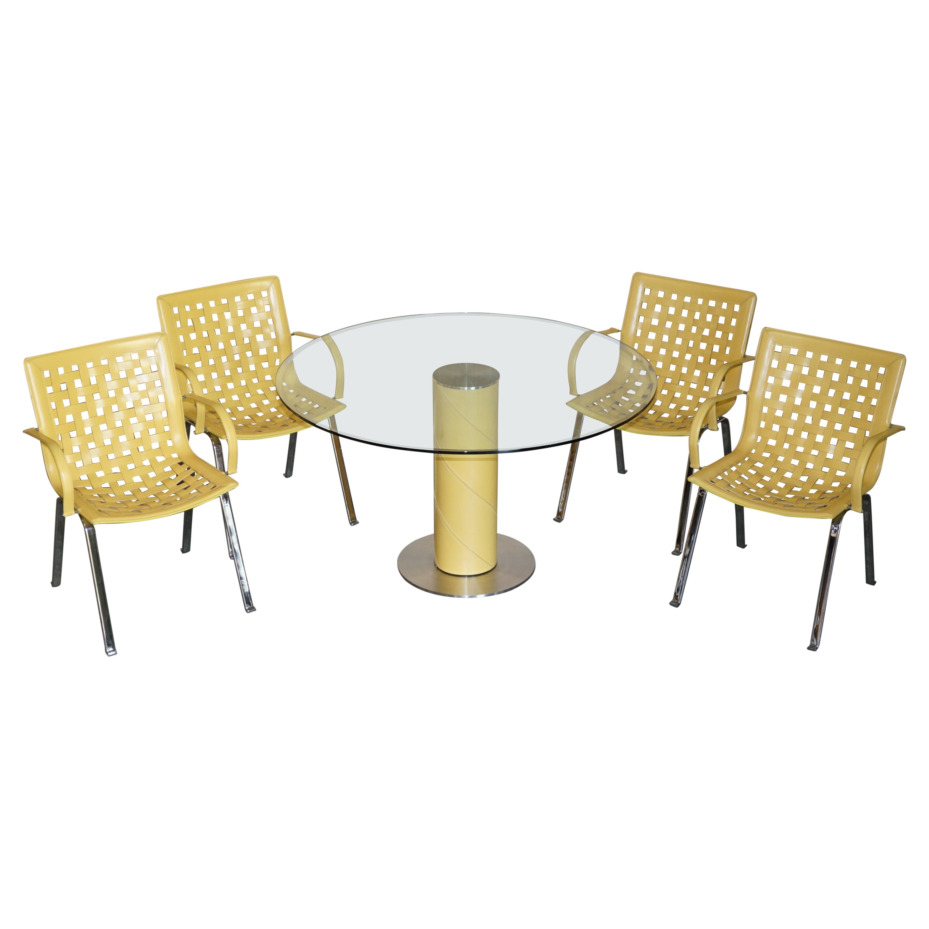 Vintage Giancarlo Vegni for Fasem Italy Leather Woven Net Dining Chairs & Table
