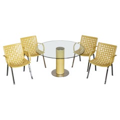 Vintage Giancarlo Vegni for Fasem Italy Leather Woven Net Dining Chairs & Table