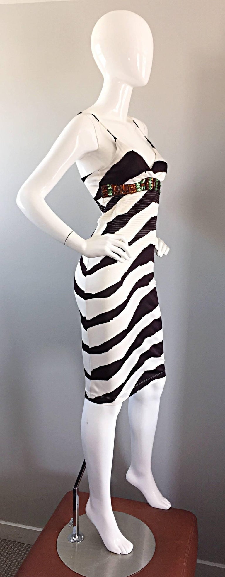 Vintage Gianfranco Ferre 1990s Brown + White Zebra Jeweled BodyCon Jersey  Dress at 1stDibs | brown and white zebra dress, jersey dress 90s