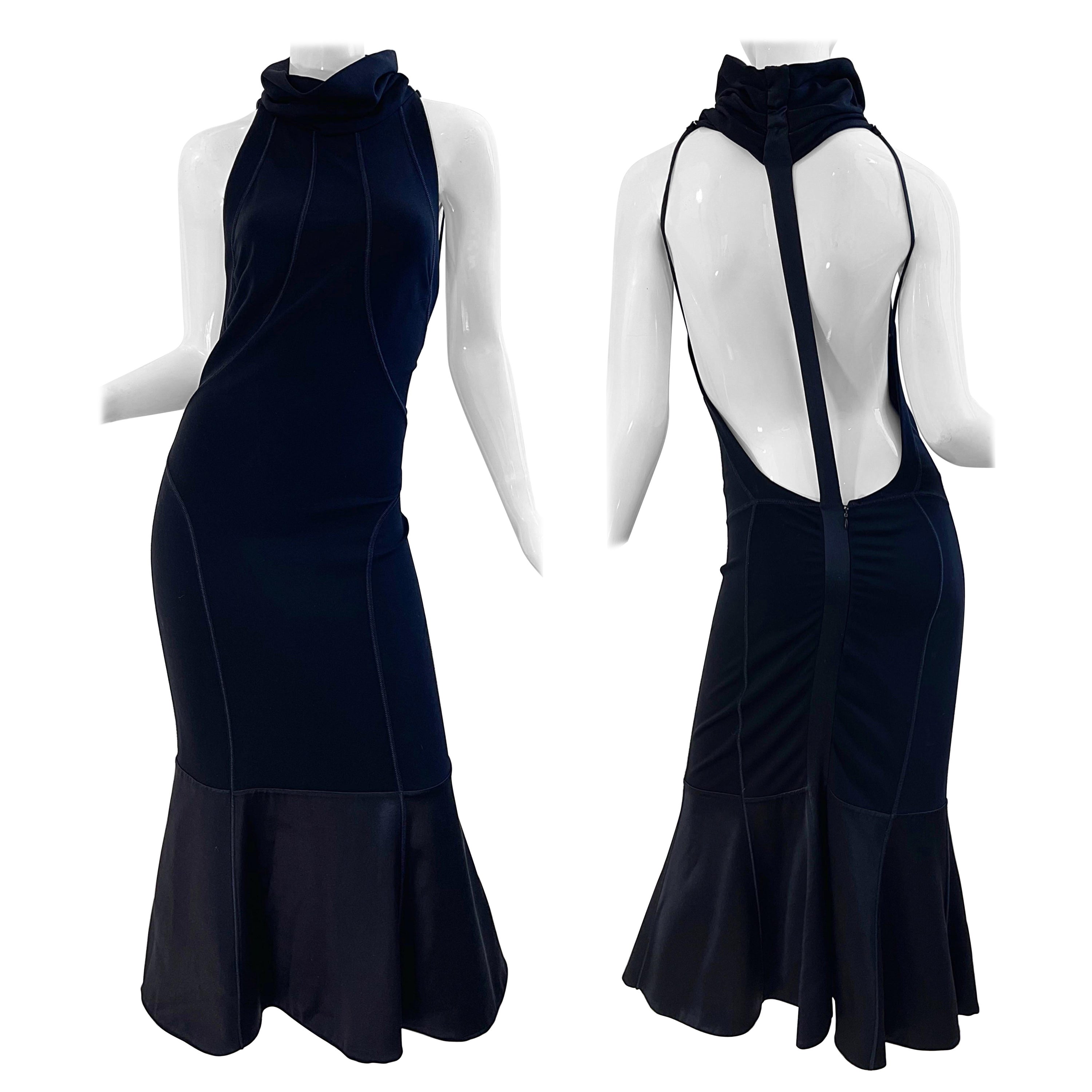 Vintage Gianfranco Ferre Vintage Racerback-Midikleid aus schwarzem Jersey, 90er Jahre Größe 46 / 10