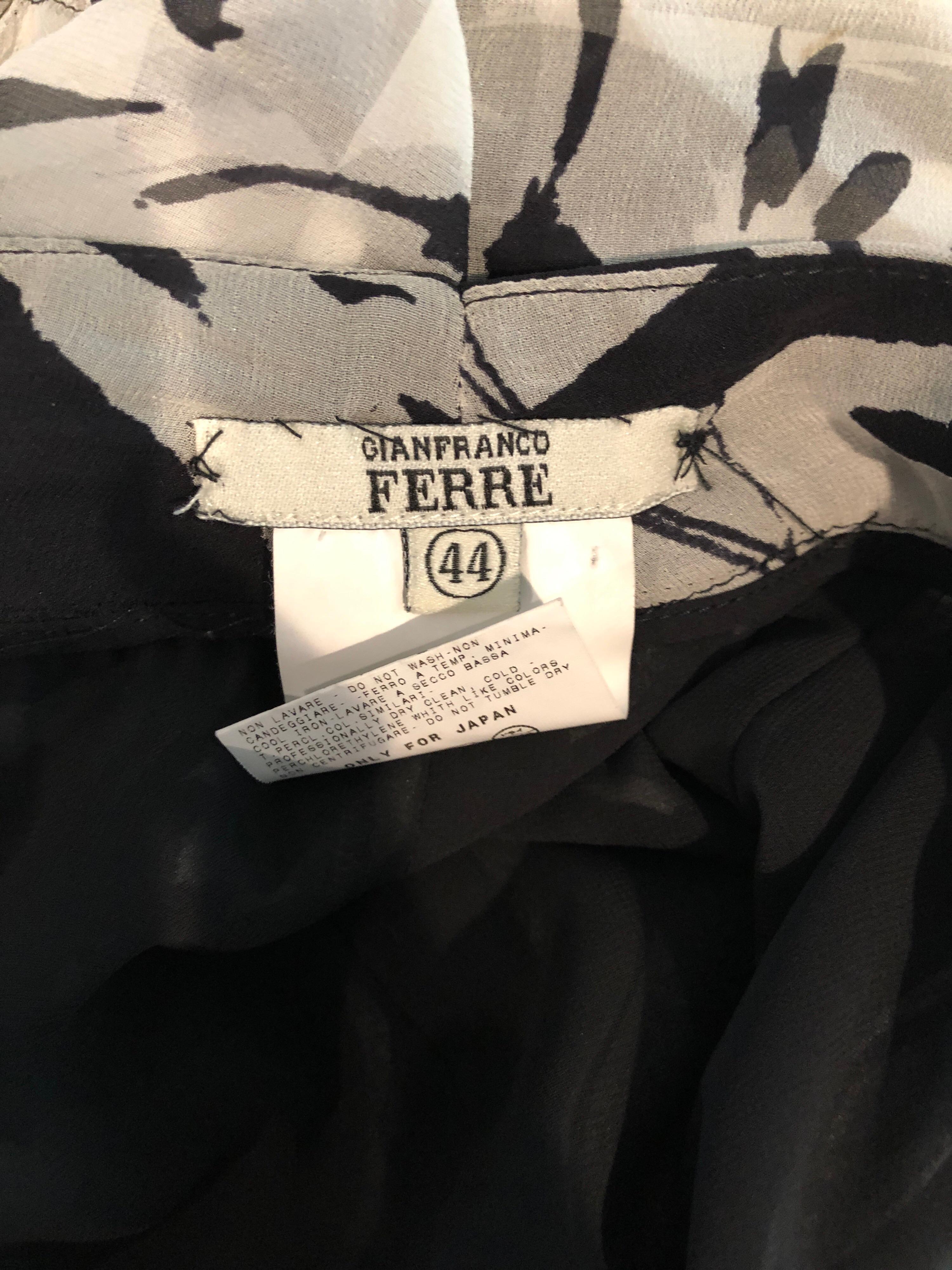 Vintage Gianfranco Ferre Black and White Sheer Chiffon Beaded 90s Wide Leg Set For Sale 10