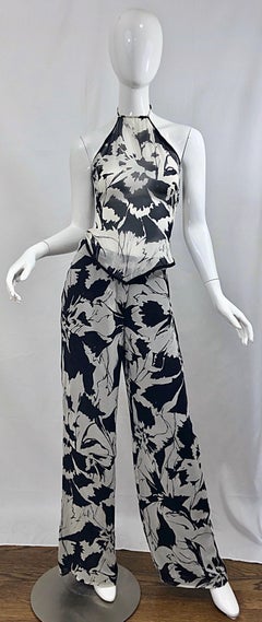 Vintage Gianfranco Ferre Black and White Sheer Chiffon Beaded 90s Wide Leg Set