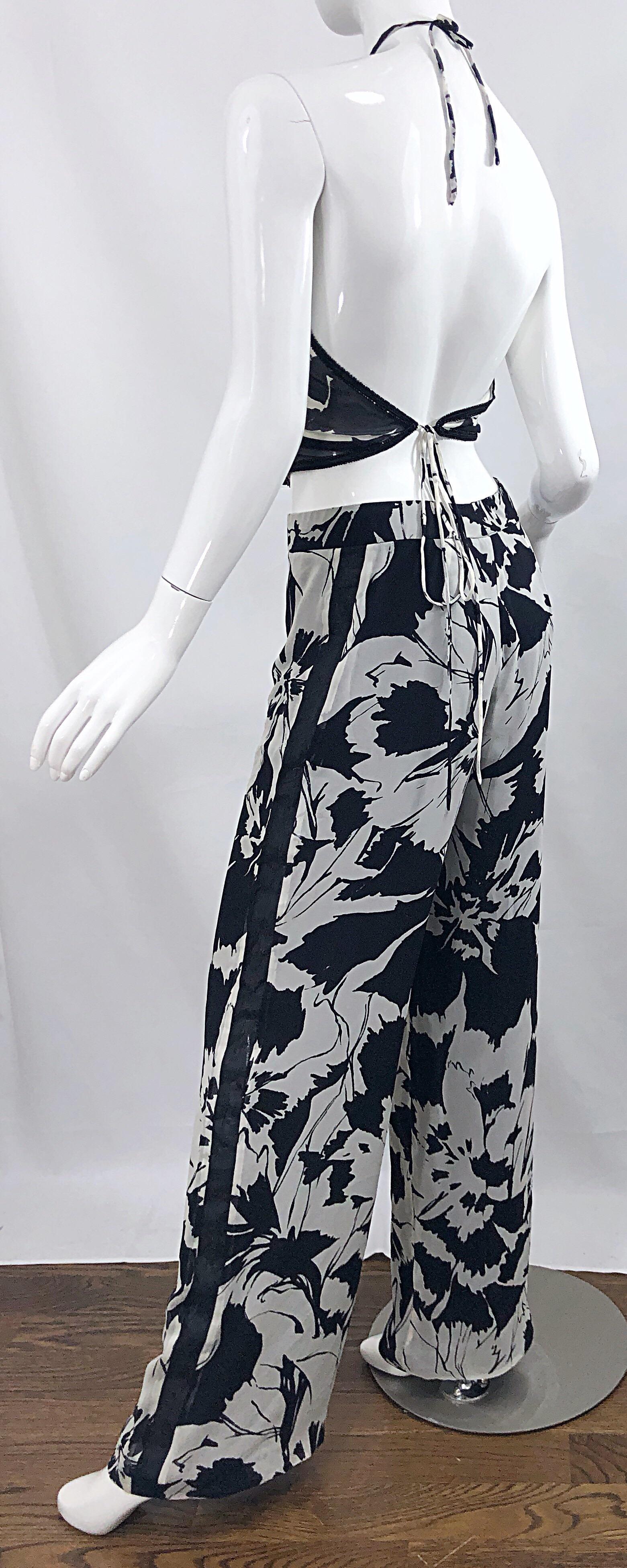 Vintage Gianfranco Ferre Black and White Sheer Chiffon Beaded 90s Wide ...