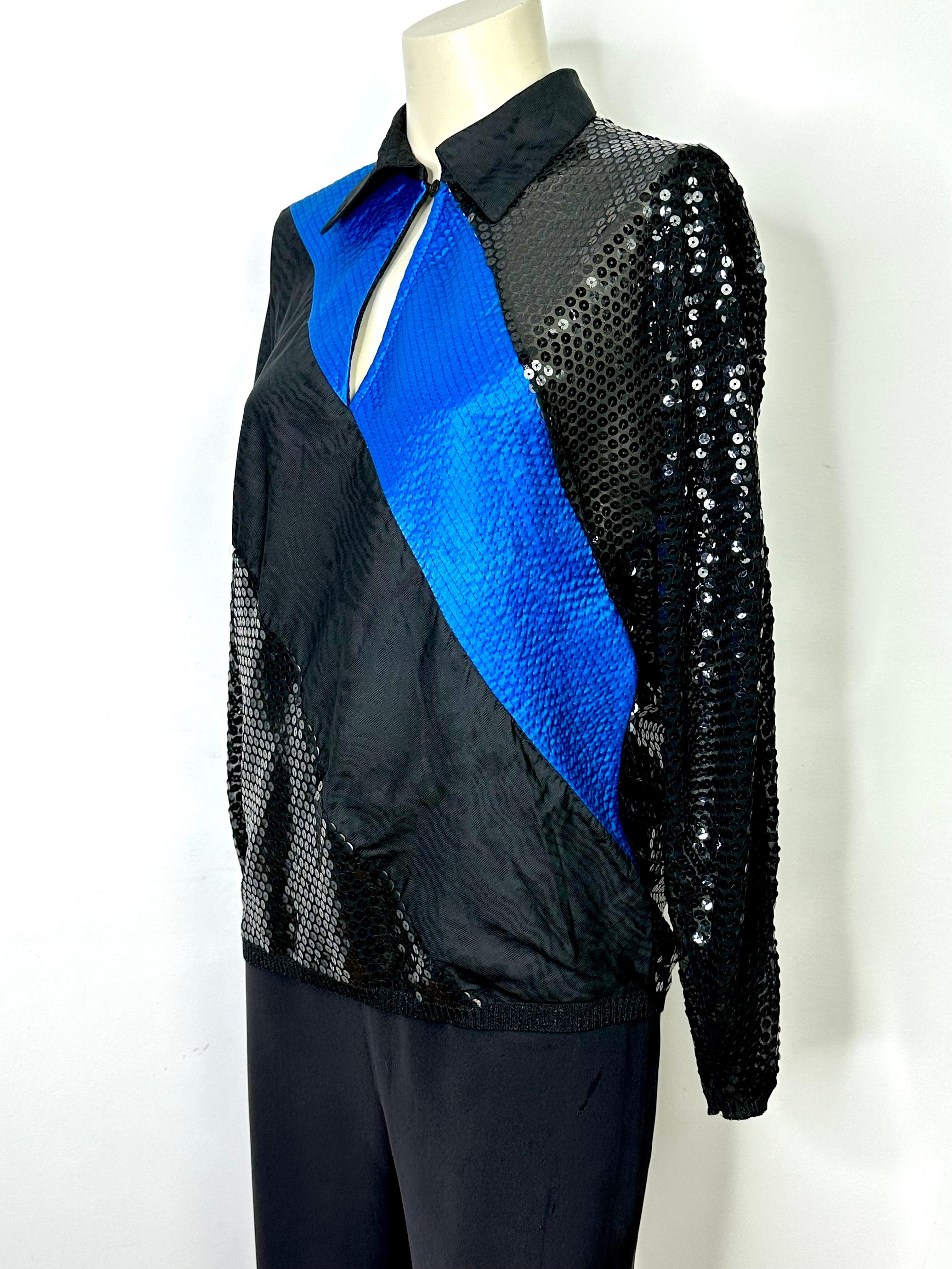 Vintage Gianfranco Ferré blouse in silk and sequin from the 1980s In Good Condition For Sale In L'ESCALA, ES