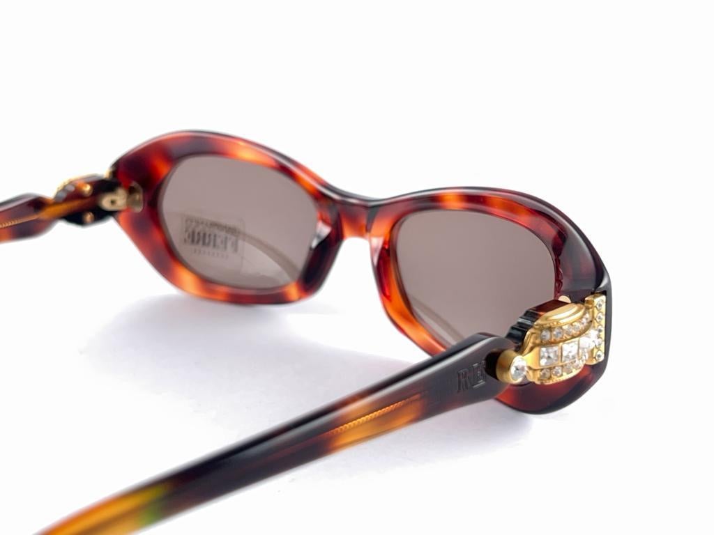 Vintage Gianfranco Ferre Gff 377 Oval Tortoise & Rhinestones Gold Sunglasses For Sale 5