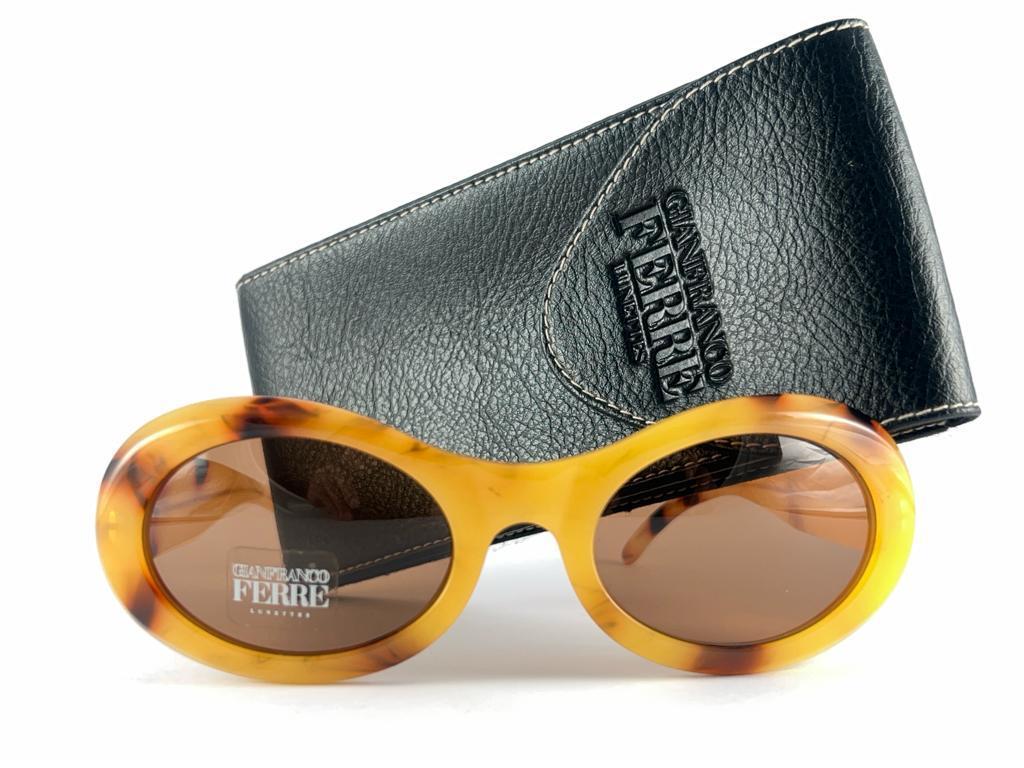 Vintage Gianfranco Ferre Gff 387 Oval Yellow Tortoise Sunglasses 1990'S Italy For Sale 6