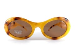 Vintage Gianfranco Ferre Gff 387 Oval Yellow Tortoise Sunglasses 1990'S Italy