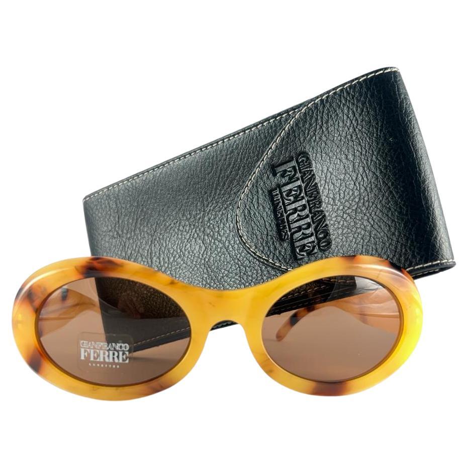 Vintage Gianfranco Ferre Gff 387 Oval Yellow Tortoise Sunglasses 1990'S Italy For Sale