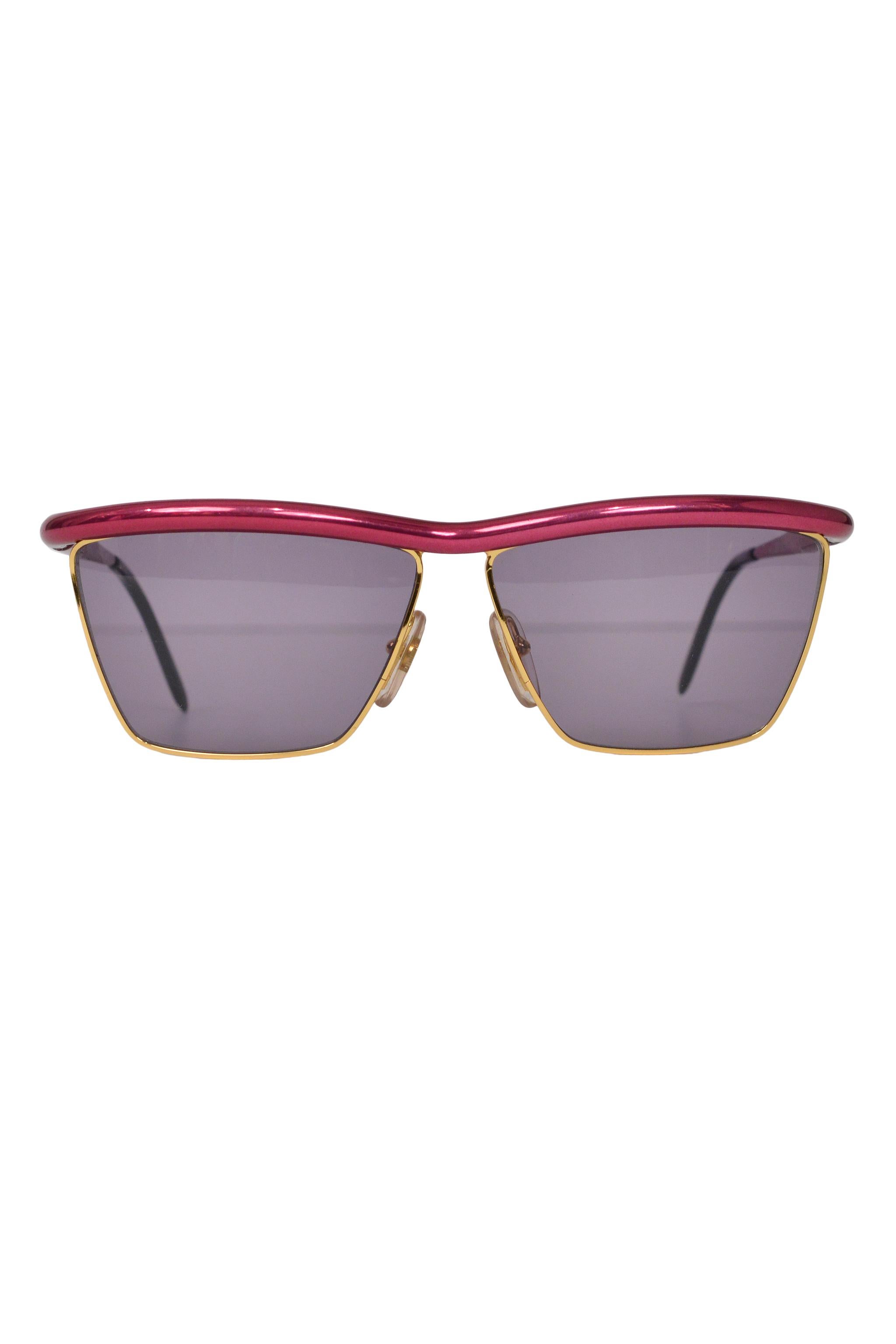 Gray Vintage Gianfranco Ferre Metallic Pink Sunglasses with Smokey Lenses  For Sale