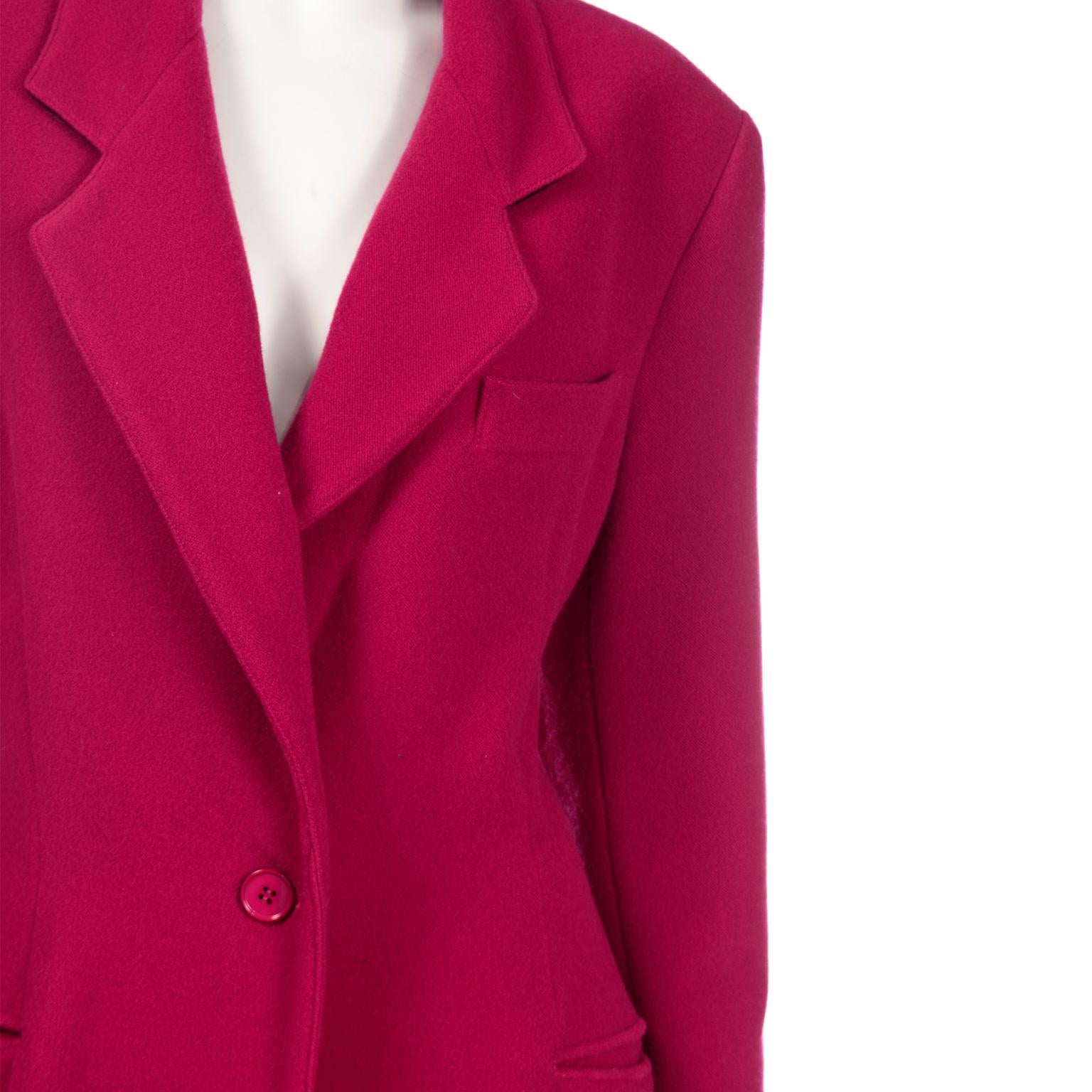 Vintage Gianfranco Ferre Raspberry Red Wool Cashmere Blend Coat In Excellent Condition For Sale In Portland, OR
